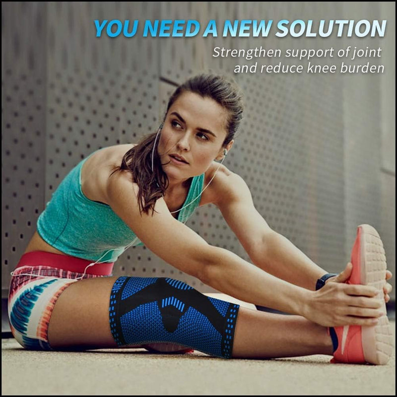[Australia] - NEENCA Knee Support, Compressed Knee Brace with Patella Gel Pads & Spring Side Stabilizers, Medical Knee Pads for Running, Meniscus Tear, Arthritis, Joint Pain Relief, ACL, Recovery Blue L 