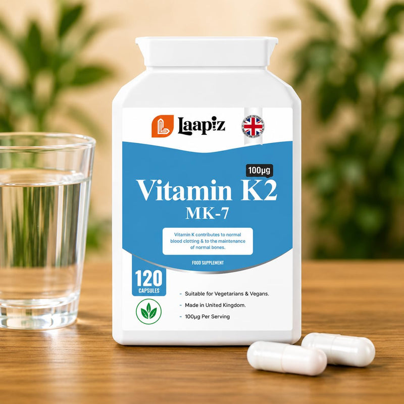 Vitamin K2 MK-7 100µg 120 Vegan Capsules - 4 Months Supply | High Strength Vitamin K2 Supplement | Supports Normal Blood Clotting & Maintenance of Normal Bones | GMP Approved