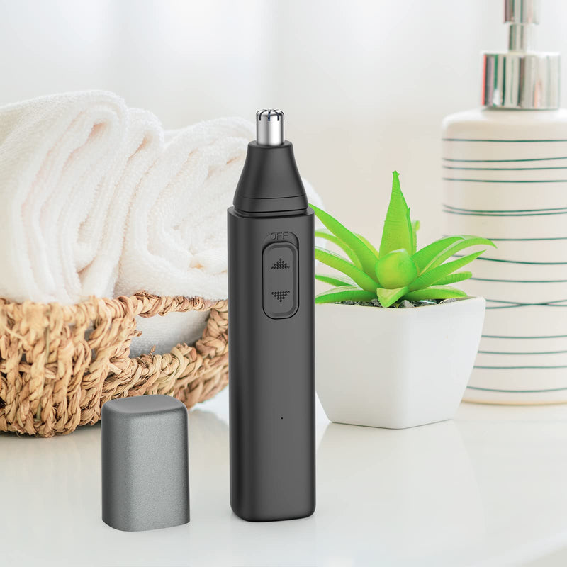 [Australia] - Ear and nose hair trimmer for men and women Painless nose hair removal Double-edged steel trimmer Easy to clean USB rechargeable Black 