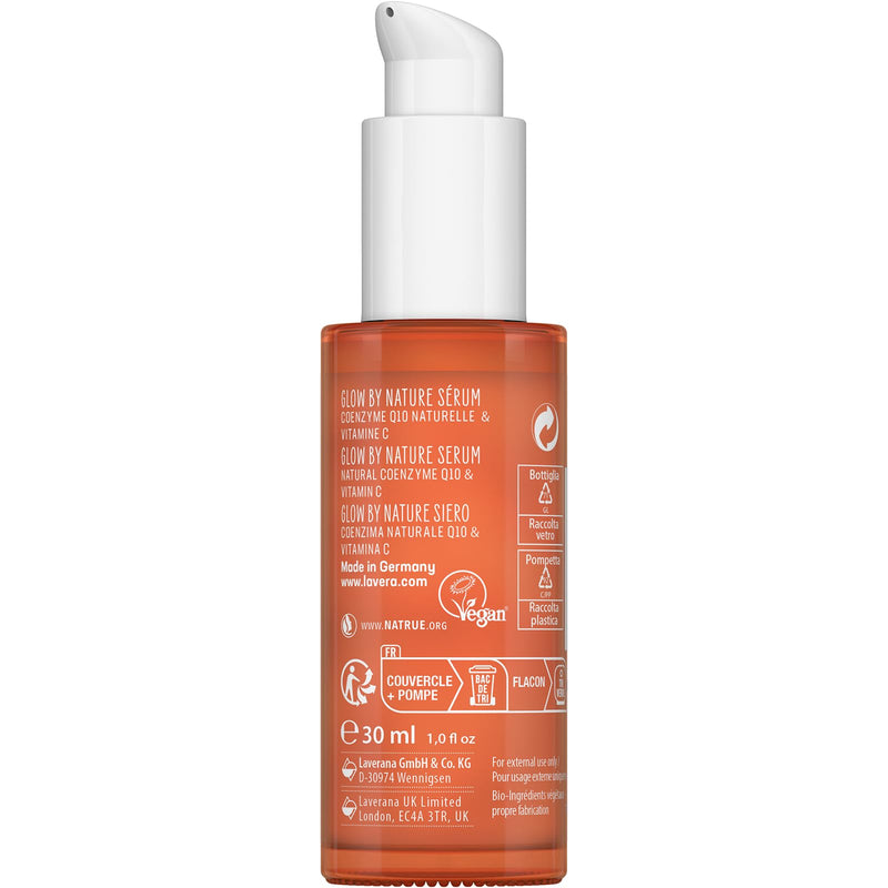 lavera Glow by Nature Serum - Face Serum with Q10 & Vitamin C for a Radiant Complexion - Moisturizing Facial Serum - Anti Wrinkle - PETA Certified - Vegan - Made in Germany - 1 Fl Oz