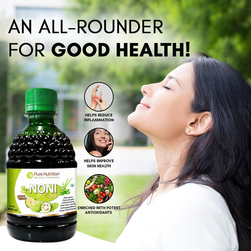 [Australia] - Pure Nutrition Noni Gold Noni Juice Concentrate with Garcinia, Aloe Vera, Amla, Ashwagandha and Grape Seed Extract- 400ml 13.5 Fl Oz (Pack of 1) 