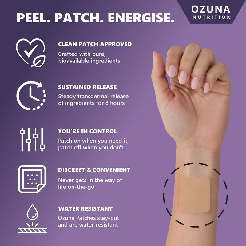 Energy Support Patches | with B-Complex Vitamins B1, B2, B3, B5, B6, B7, B9 & B12 | Vegan, Waterproof | Daytime Energy & Vitality Patch, Pill-Free, Caffeine-Free Supplement | 30 Patches