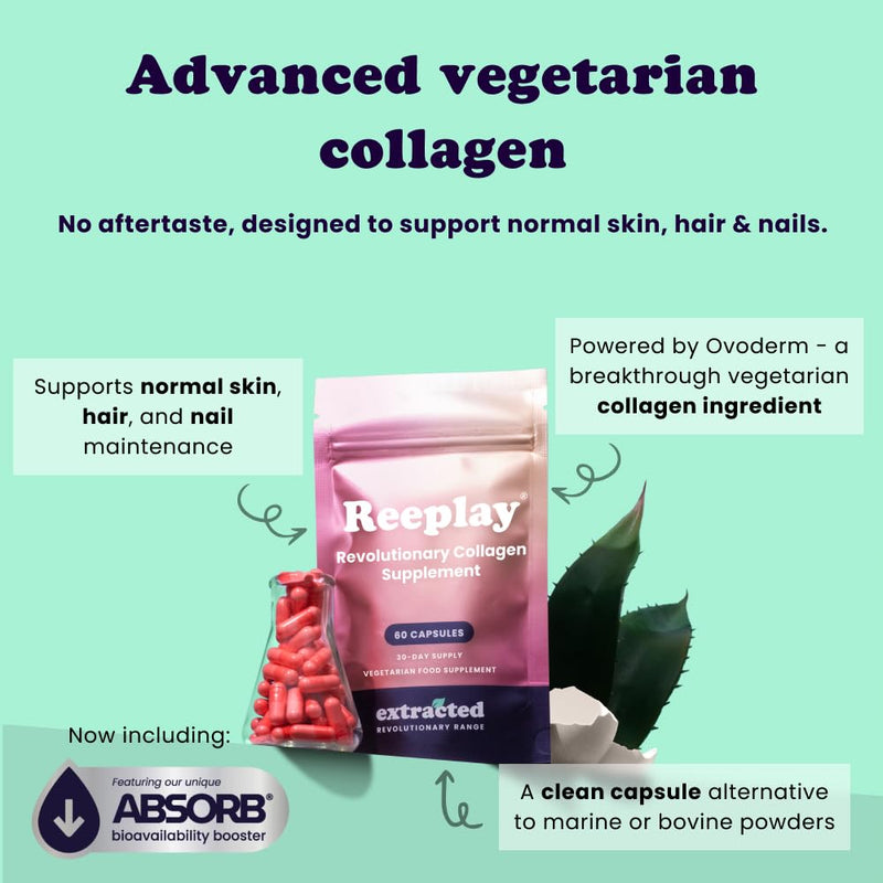 Reeplay Collagen Supplements - 30 Day Supply - Vegetarian Marine Collagen Capsules Support with Ovoderm Eggshell Membrane, Hyaluronic Acid, Hair, Skin & Nail Vitamins Health - 60 Capsules 60 count (Pack of 1)