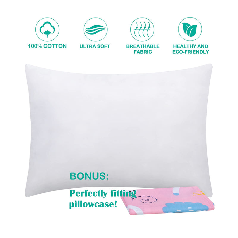 [Australia] - Toddler Pillow with Organic Cotton Pillowcase Set 14x19, Pink Unicorn Kids Pillows for Sleeping, Girls Breathable Pillow with Pillow Cover for Kids Sleeping, Machine Washable 14*19in 1 Pack 