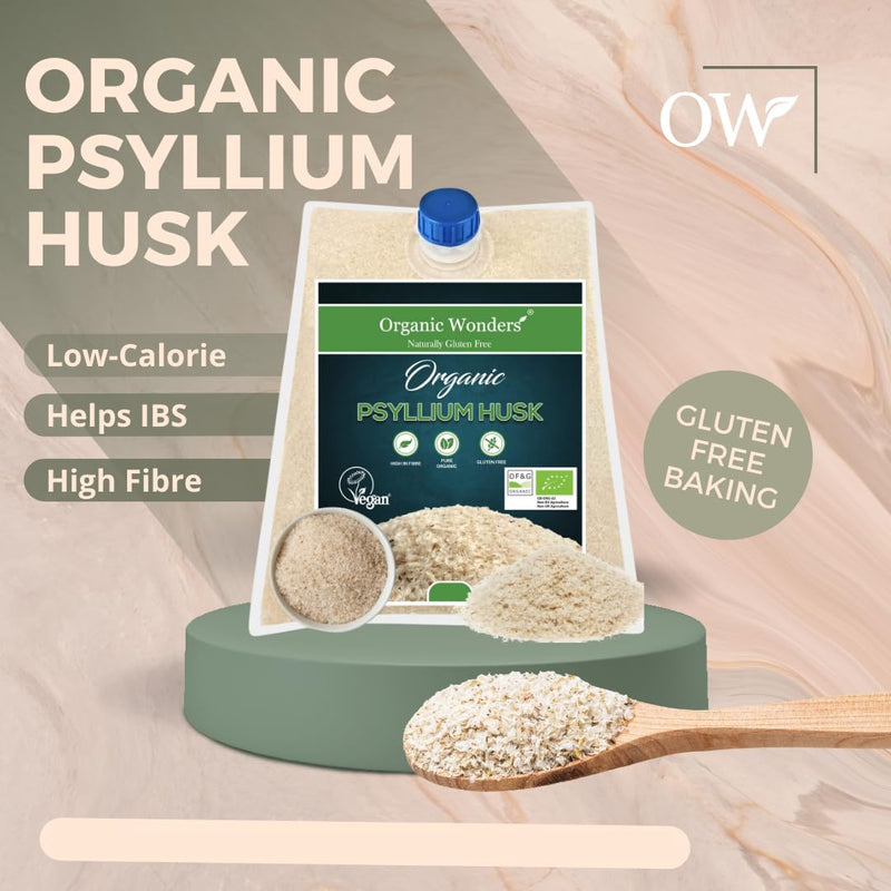 Organic Psyllium Husk Powder (500g) | 99% Pure | High in Fibre | Digestive Support, Regularity & Weight Management | 100+ Servings | Gluten-Free | Premium for Baking by Organic Wonders® Organic Psyllium Husk 500 g (Pack of 1)