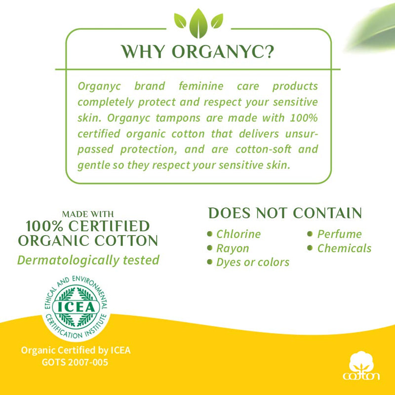 Organyc - 100% Certified Organic Cotton Tampons - No Applicator, Free from Chlorine, Perfumes, Rayon, and Chemicals - Normal, regular, 16 Count (Pack of 1) (R00992)