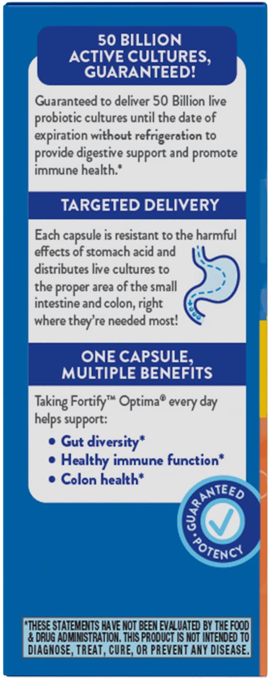 Nature's Way Fortify Optima Probiotic for Men and Women, 50 Billion, 30 ct | Live Cultures, 6 Strains, Supports Digestive and Immune Health*, Gluten-Free, Dairy-Free, No Refrigeration Needed