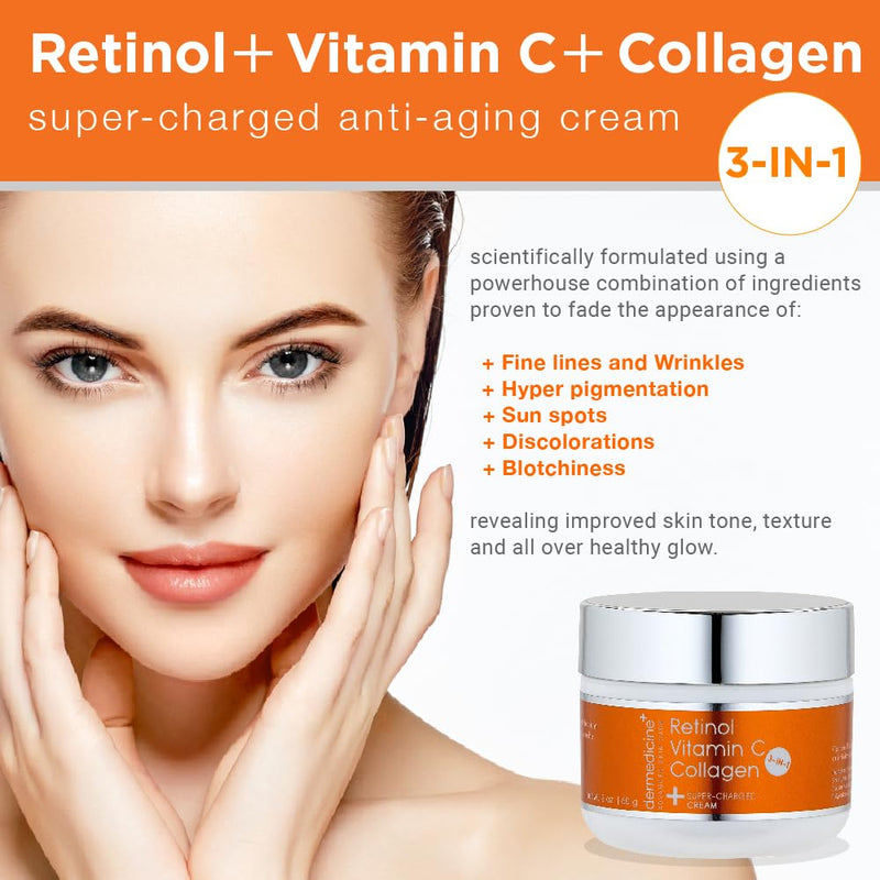 Vitamin C, Retinol and Collagen Anti-Aging Face Cream, 2 oz | Super charged formula helps smooth and plump the look of fine lines and wrinkles for brighter-looking skin 2 Fl Oz (Pack of 1)