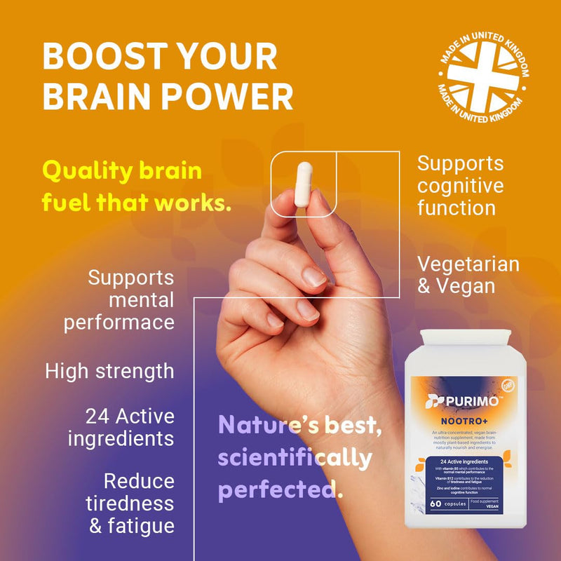 Nootro+ Nootropic Brain Supplement | Nootrpoics | for Focus, Energy, Mental Performance, Memory | 24 Active Ingredients | Guarana, Bacopa, Ginko, Caffeine, L-theanine, Green Tea Leaf, Vitamin B12