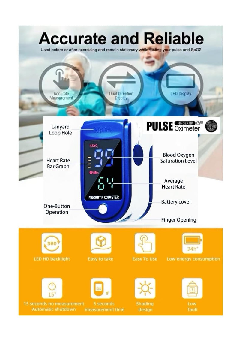 [Australia] - Finger Pulse Oximeter Larger Display Blood Oxygen Monitor with Batteries and Lanyard Included Fingertip Pulse Oximeter Color: Navy Blue 