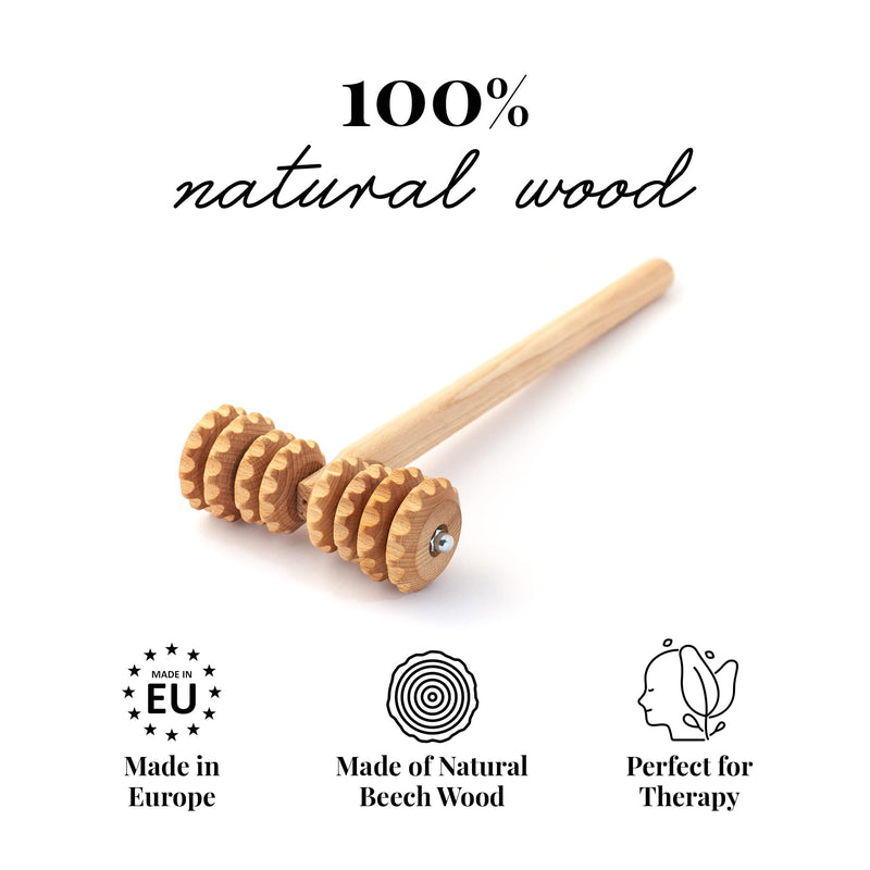 [Australia] - T-Shape Massager with Grooved Rollers, Multi-Functional Body Roller for Cellulite Reduction, Eases Muscle Tension and Supports Skin Health, Natural Muscle Roller 