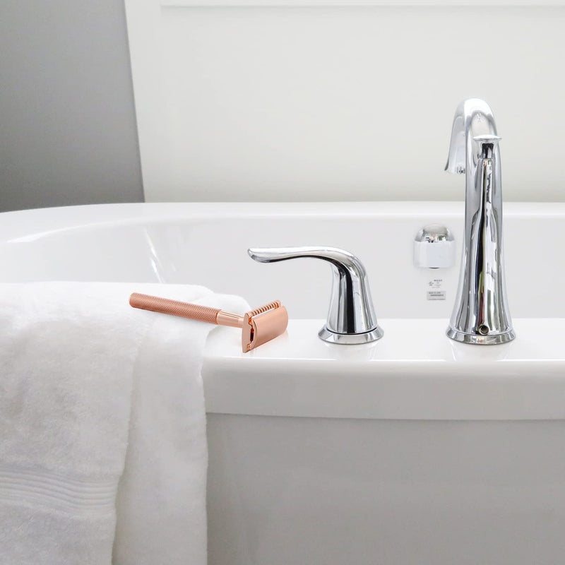 KINGHOOD Safety Razors for Sensitive Skin,Single Blade Razor with 10 Double Edge Blades,Reusable Metal Razor for a Smooth and Clean Shave(Rose Gold) Rose gold b