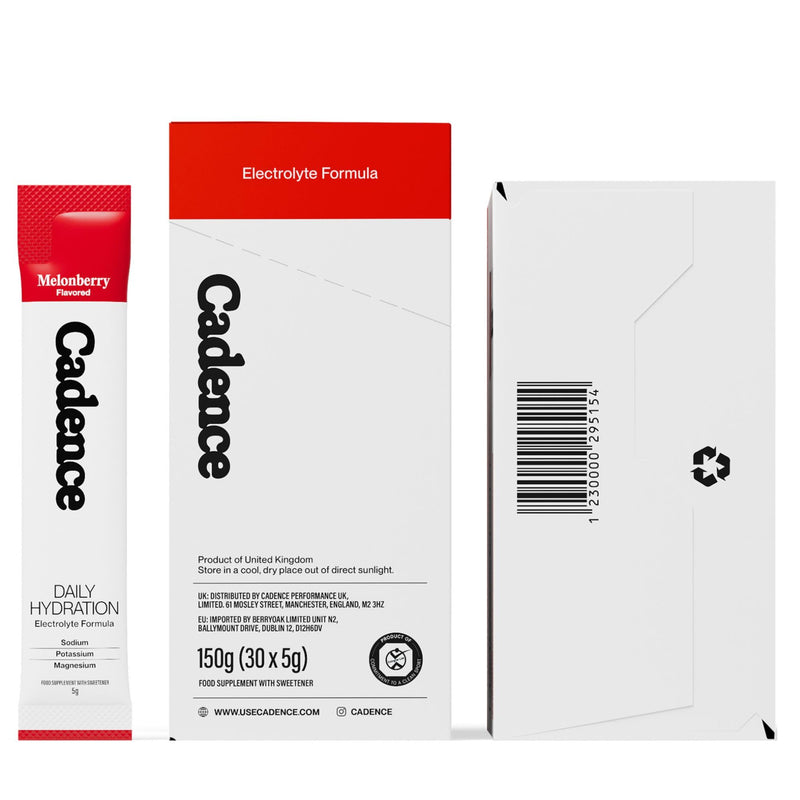 Cadence Daily Electrolyte Hydration Sachets - Essential Electrolytes Powder - Sodium, Potassium & Magnesium - Zero Caffeine, Vegan, Keto - Everyday Use for Rehydration - Melonberry - 30 Sachets
