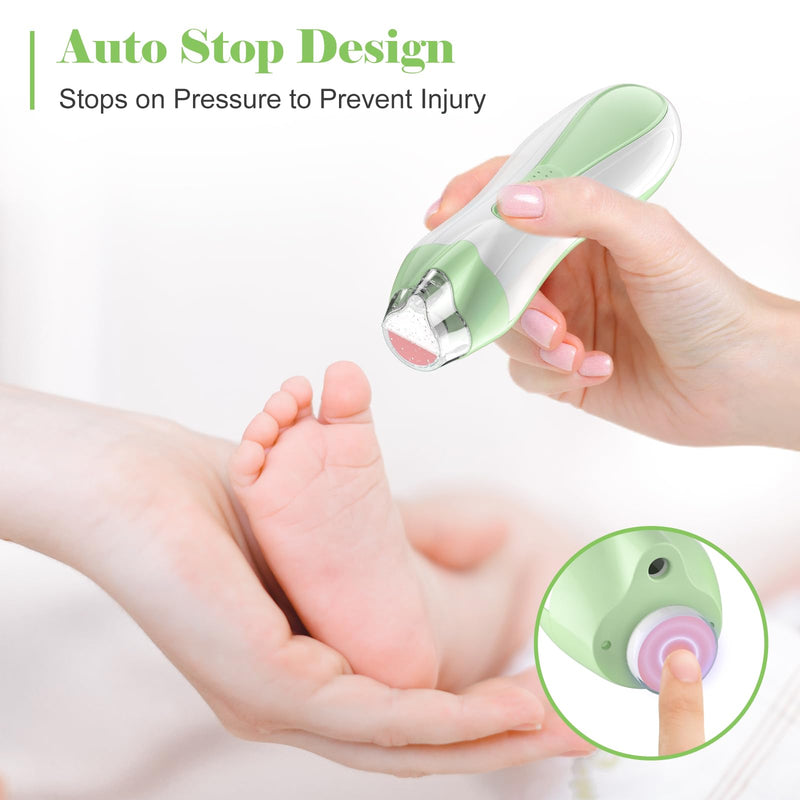 [Australia] - Rechargeable Baby Nail Trimmer Electric Baby Nail File, 15-in-1 Safe & Easy Nail Clippers Filer Buffer Kit with Dust Cover LED Light for Newborn Infant Toddler Adult Toes Fingernails, Green Baby Green 
