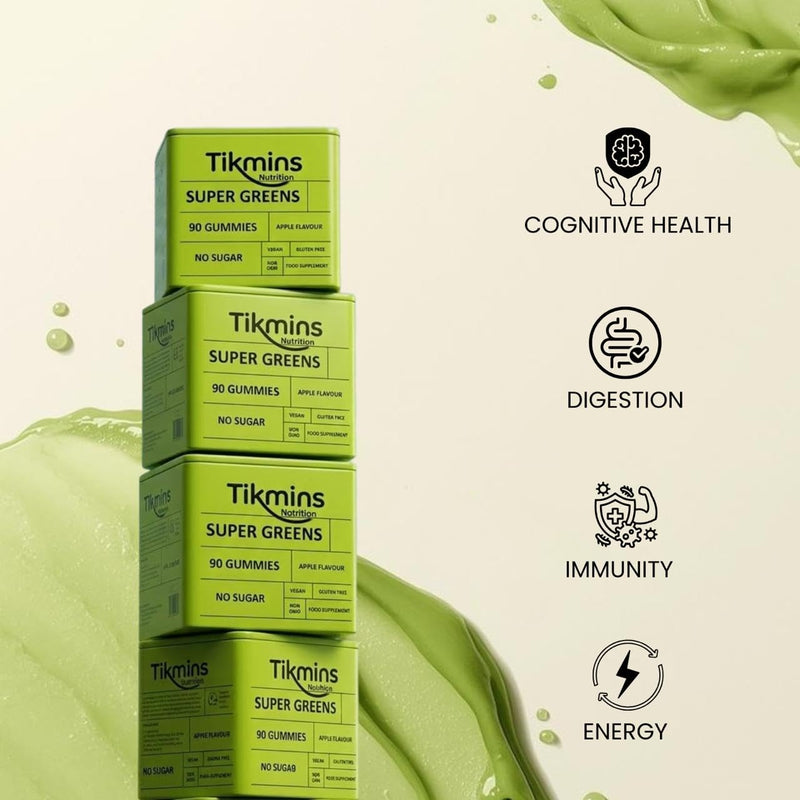 Super Greens Gummies | with Zinc, Vitamin B12, B6 & Vitamin C, D | Greens Supplement Multivitamin Gummies Made with 20+ Fruits & Veggies | Gluten-Free, Sugar-Free & Vegan (Green Apple) Green Apple