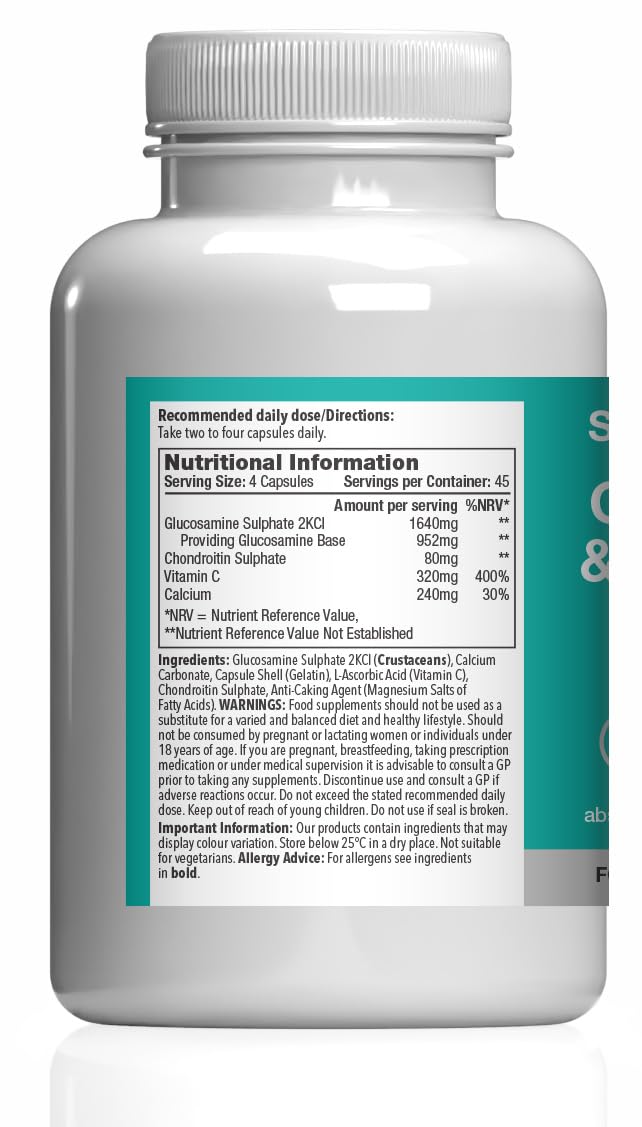 Glucosamine Sulphate & Chondroitin Complex | With Vitamin C & Calcium for Bone & Muscle Support | Supports Joint Health & Cartilage Function | 360 Capsules = 3 Months’ Supply | GMP-Certified & UK-Made Unflavoured 180 count (Pack of 2)