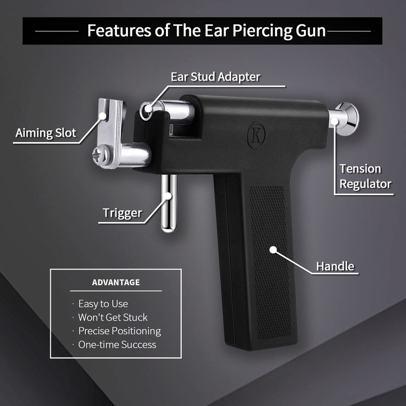 [Australia] - Ear and Nose Piercing Tool Stainless Steel Ear Piercing Gun with 18 Pairs Ear Stud for Salon and Home Use Black 