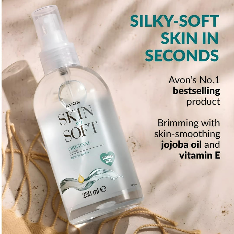 AVON SKIN SO SOFT Original Jojoba Dry Oil Spray 8.45 Fl oz – |Moisturizing Body Oil with Vitamin E | After Shower Body Oil, 250ML (2- PACK) 8.45 Fl Oz (Pack of 2)