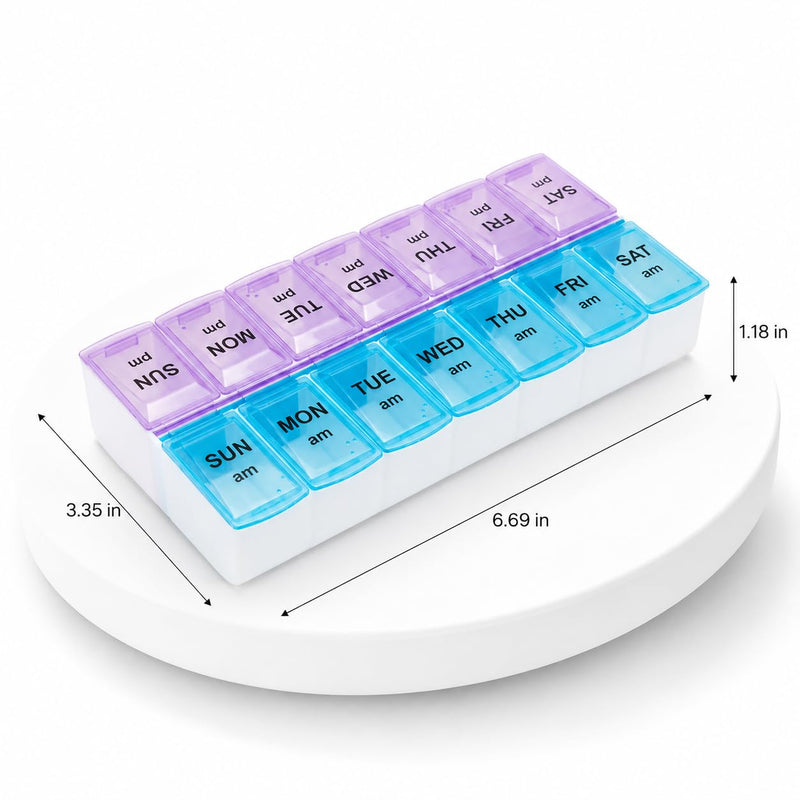 4 Packs Extra Large 7 Day Pill Organizer AM PM, Weekly Pill Box Twice a Day, Daily Medication Dispenser and Pill Case for Vitamins, Fish Oil, Supplements (Purple/Blue) Blue & Purple 4