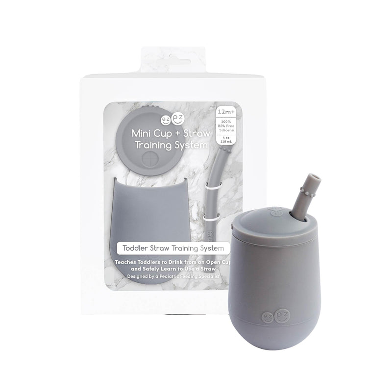 [Australia] - ezpz Mini Cup + Straw Training System - 9 Months+ (Gray) - 100% Silicone Training Cup for Infants + Toddlers - Designed by a Pediatric Feeding Specialist Gray 12 Months+ 