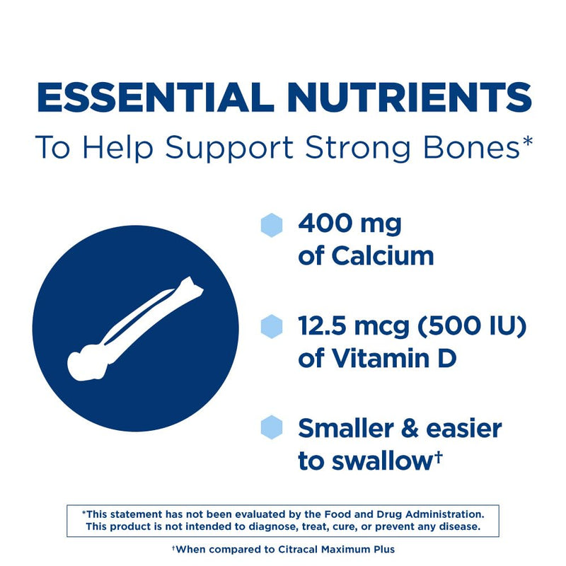[Australia] - Citracal Petites, 400 mg Calcium Citrate, Easily Absorbed and Highly Soluble with 12.5 mcg (500 IU) Vitamin D3, Bone Health Support for Ages 12+, Smaller and Easier to Swallow Caplets, 200 Count 