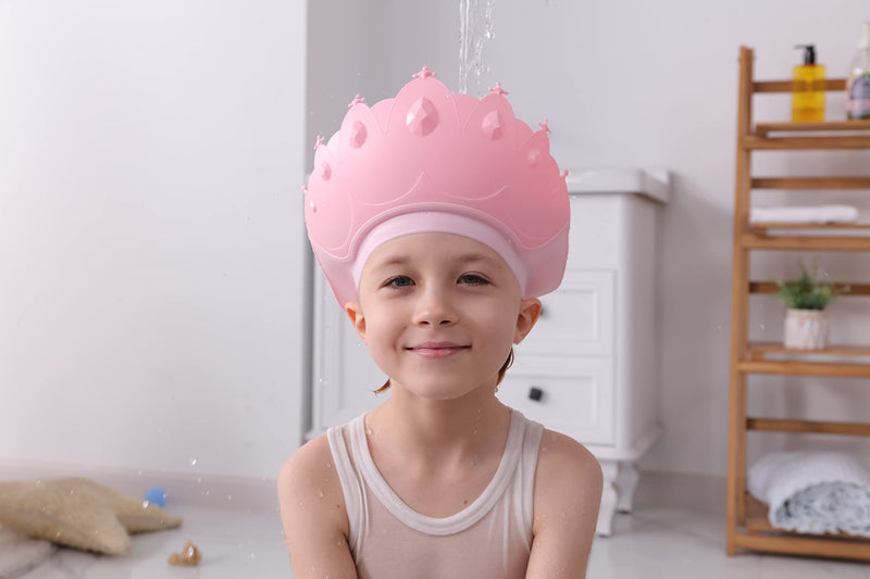 [Australia] - Baby Shower Cap Shield, Baby bath set shower cap/water cup/massage brush,Visor Hat for Eye and Ear Protection for 0-9 Years Old Children,Cute Crown Shape Makes the Baby Bath More Fun (Pink) Pink 