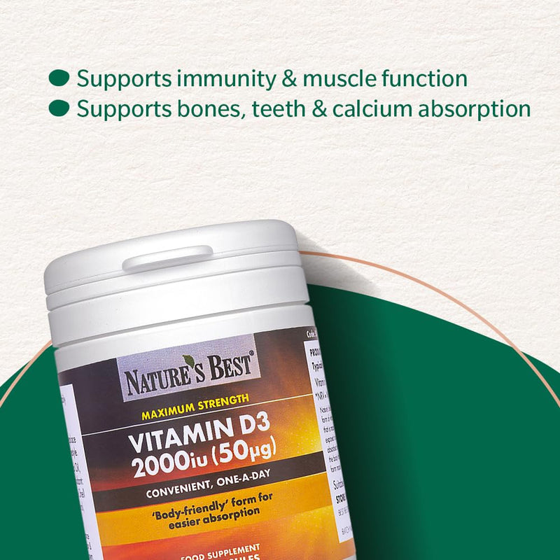 Nature's Best Vitamin D3 2000iu - High Strength & Highly Absorbable Supplement - UK Made - 180 Capsules (6 Months' Supply)