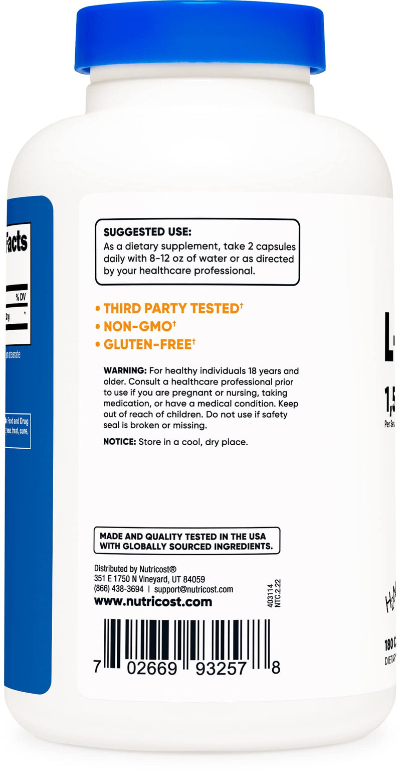 Nutricost L-Citrulline 1500mg, 180 Capsules - 750mg Per Capsule, Gluten Free, Non-GMO, Packaging may vary 180 Count (Pack of 1)