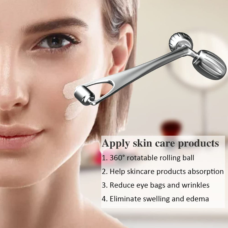 [Australia] - Yeamon Gua Sha Facial Tools and Face Roller Set, Facial Massage Tool for Women’s Skincare Routine,Cooling Stainless Steel Face Sculpting Eyes Roller Guasha for Daily Use or Self-Care Gift for Women Silver 
