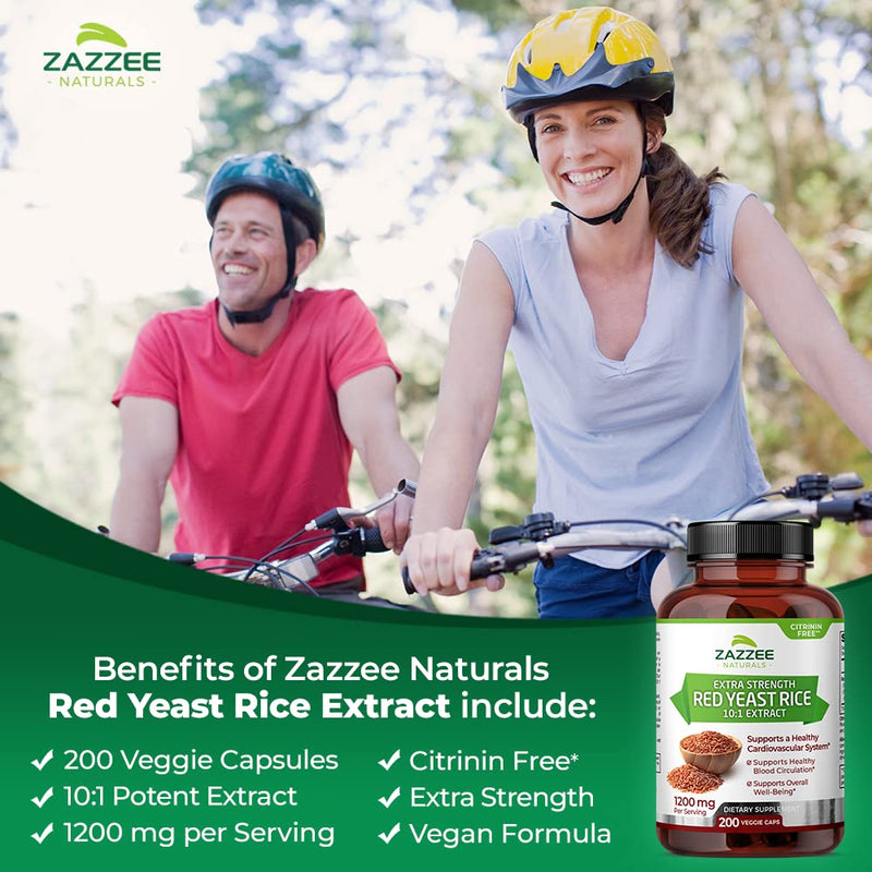 [Australia] - Zazzee Extra Strength Red Yeast Rice 10:1 Extract, 1200 mg, Citrinin Free, 200 Vegan Capsules, Over 3 Month Supply, Concentrated and Standardized 10X Extract, 100% Vegetarian, All-Natural and Non-GMO 