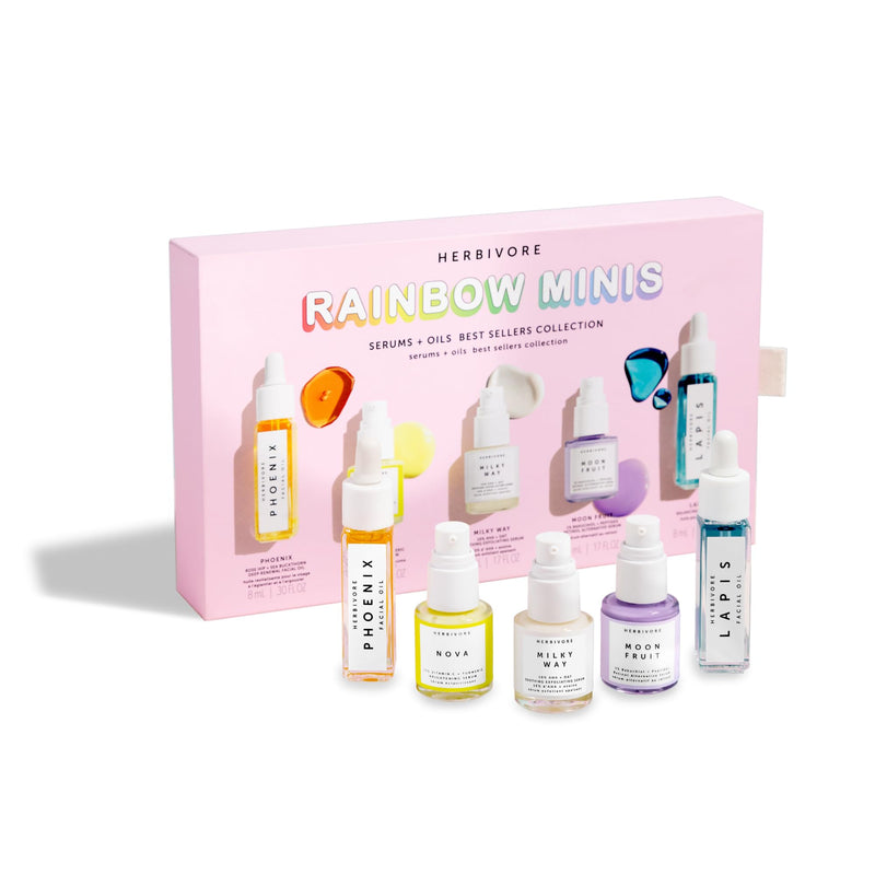 HERBIVORE Rainbow Minis Set | Face Serums + Oils Best Sellers Collection | Includes 5 mini serums & face oils. Targets dryness, dullness, texture, uneven tone and fine lines for a glow routine