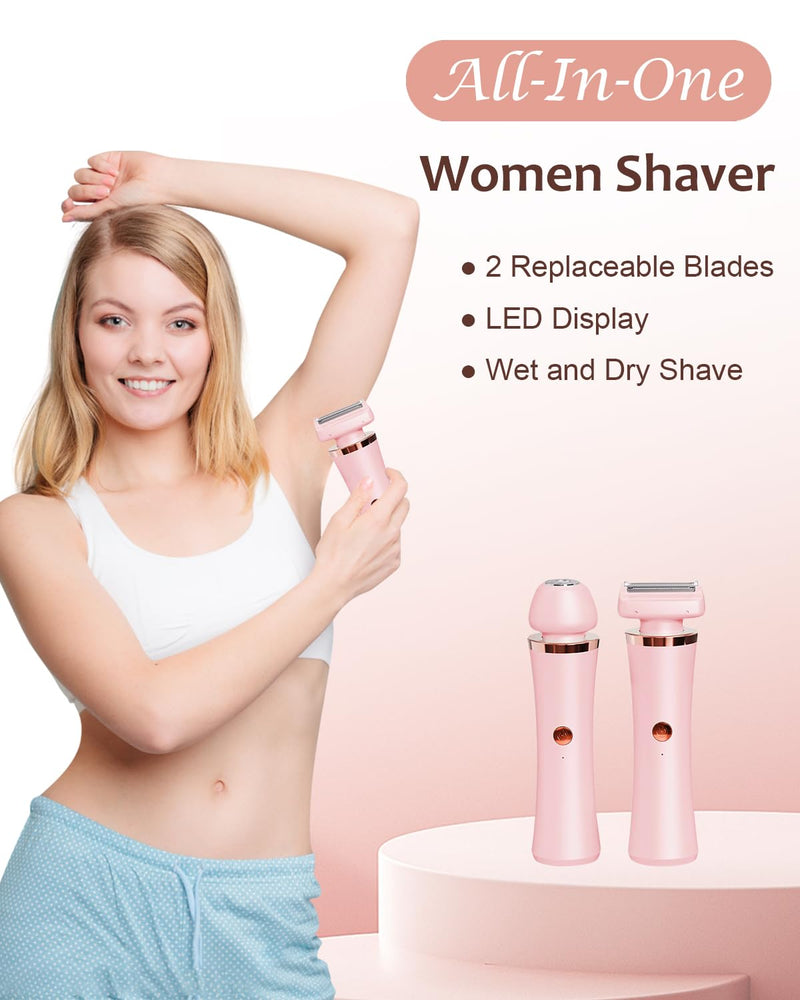 [Australia] - Facial Hair Remover for Women - 2-in-1 Electric Painless Face Hair Removal Shaver Device - Waterproof Face Trimmer & Body Epilator - Rechargeable Razor with 2 Heads for Lips Arms Legs Bikini Body Pink 