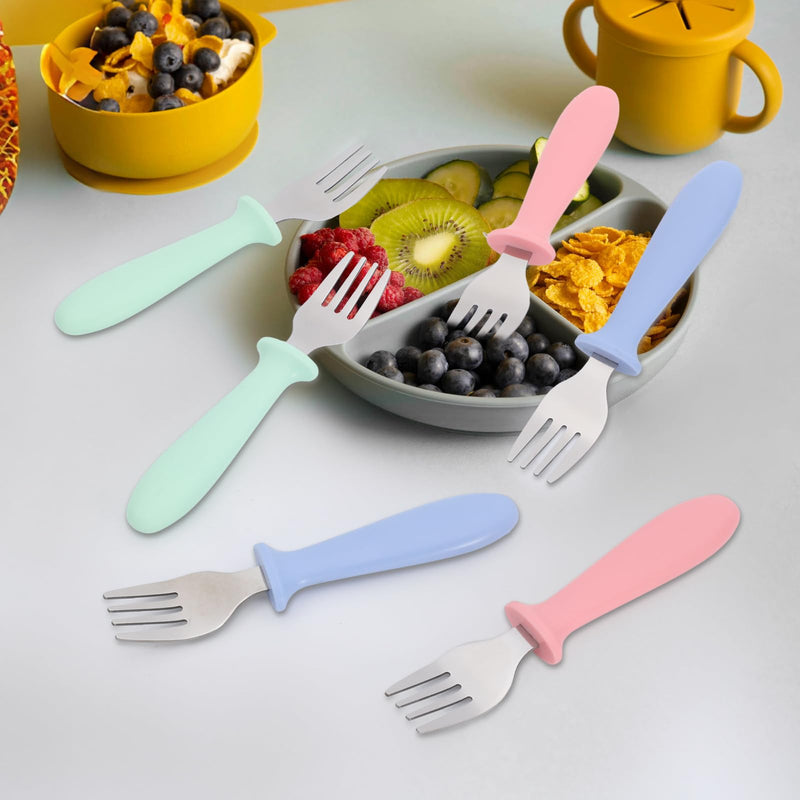 [Australia] - Pimoys 6-Pack Stainless Steel Toddler Forks Baby & Kids Utensils for Self-Feeding Plastic Handle Dishwasher Safe 