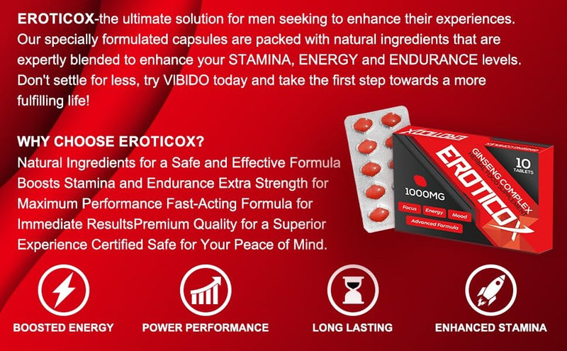 RED 1000mg | Stronger | Longer | Harder | Performance | Extra Strength Enhancing Pills, Stamina Endurance Booster Supplement Pills for Men | 10 Ginseng Tablets