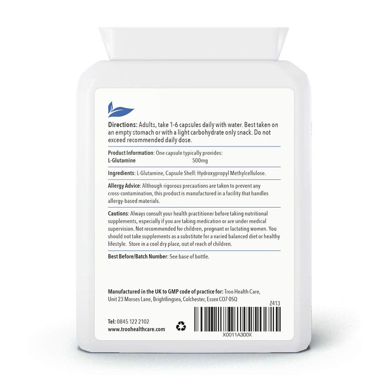 Troo Health Care L-Glutamine Supplement (500mg) - 90 High Strength Capsules - Targeted Release Amino Acid Supplement| UK Manufactured to GMP Standards (Pack of 2) 1 count (Pack of 2)
