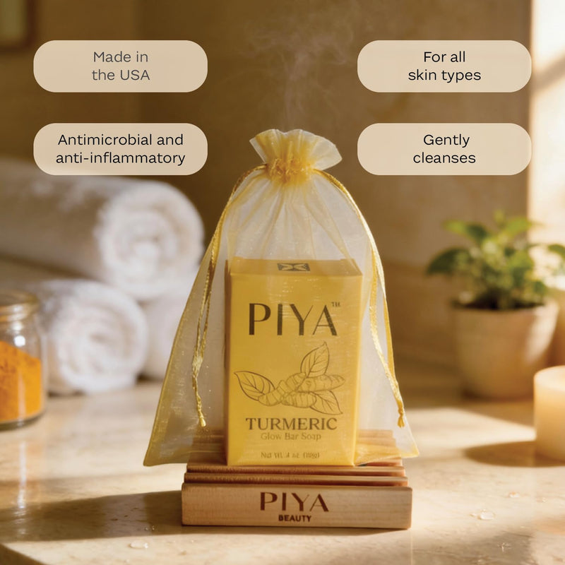 Piya Turmeric Glow Bar Soap– Natural Brightening Face & Body Cleanser for Glowing Skin - Vitamin C, Aloe & Shea Butter (Pack of 3) Pack of 3