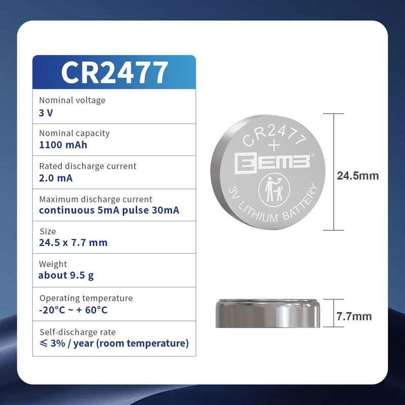 [Australia] - EEMB 5 Pack CR2477 Battery 3V Lithium Battery Button Coin Cell Batteries 2477 Battery DL2477, ECR2477 for Electronic Candle, Light, Remote Control, Key Fob, Alarm, Contact Sensor, Smart Devices… 