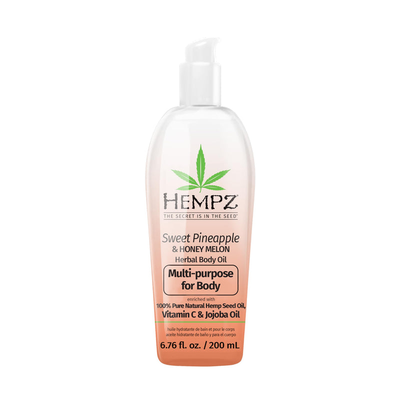 HEMPZ Sweet Pineapple & Honey Melon Herbal Hydrating Multi-Purpose Body Oil for Body - Moisturizing Bath, Shower, or Shaving Oil for Dry or Sensitive Skin for Women & Men, 6.76 Oz Pineapple & Melon 6.76 Ounce (Pack of 1)