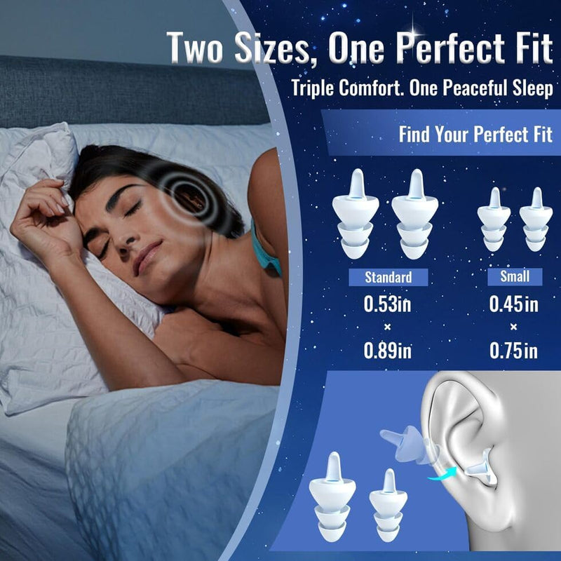 [Australia] - Ear Plugs for Sleeping - Soft Reusable Gel Ear Plugs for Noise Reduction & Focus, 3D Oval Noise Cancelling Design (35dB), Ideal for Side Sleepers - 2 Pairs (S + M/L) White 