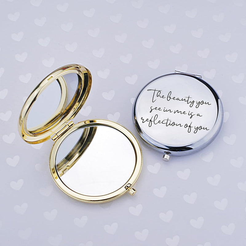 [Australia] - Love, Georgie "The beauty you see in me is a reflection of you" Pocket Mirror. Gift for Weddings, Birthdays, or Mother's Day. Compact Mirror for the Mother of the Bride or Groom. (Gold) Gold 