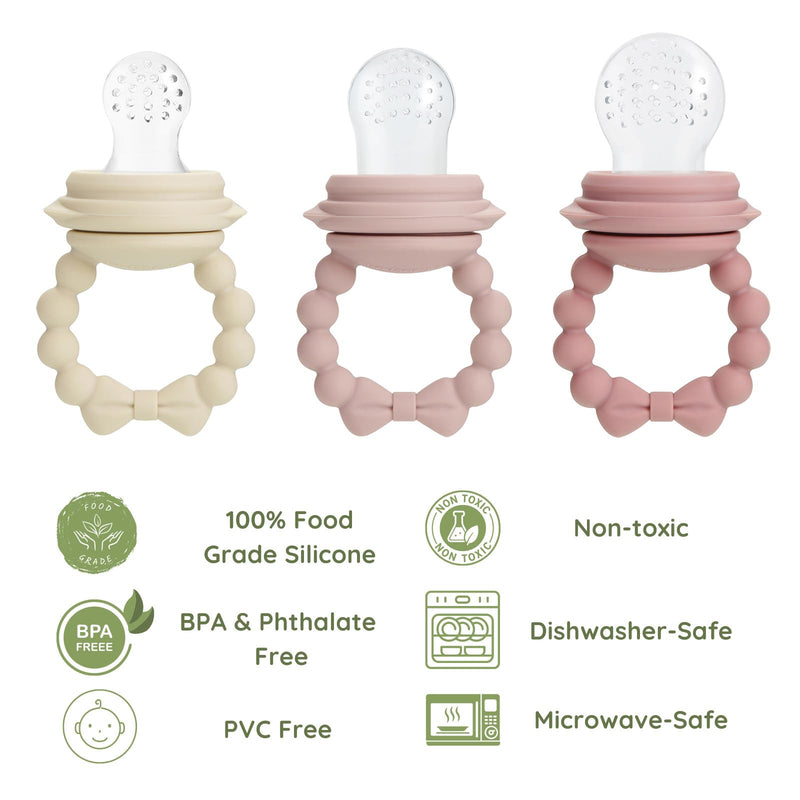 [Australia] - PandaEar 3 Pack Baby Fruit Food Feeder Pacifier with 3 Different Size Silicone Pouch, Silicone Teethers for Babies 3-6-12 Months, BPA Free Mesh Feeder, Baby Solid Food Essentials 