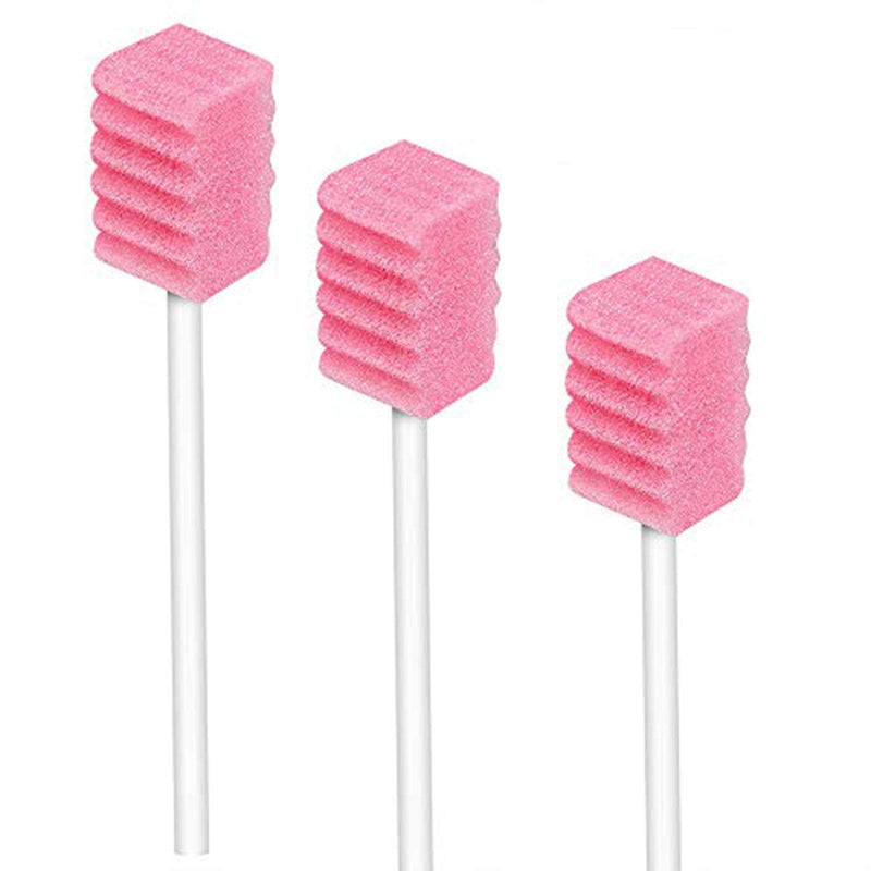(100 Pack) Disposable Oral Swabs, Sterile Dental Sponge Swabsticks Unflavored for Mouth or Gum Cleaning - Sponge and Paper Rod. 100pcs-tooth Pink