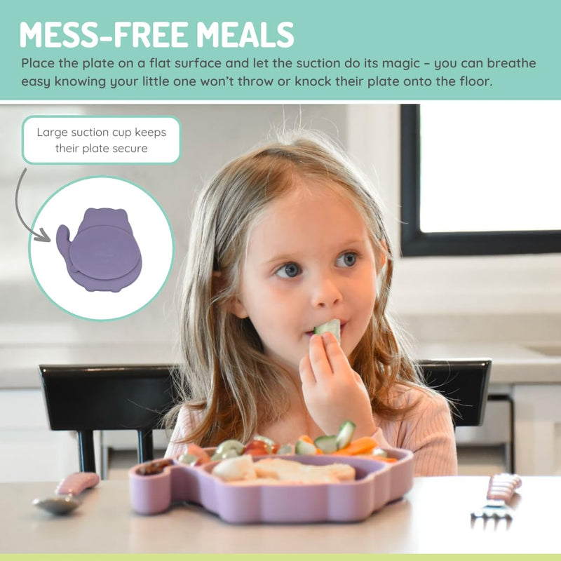 [Australia] - melii Divided Silicone Suction Plate - 100% Silicone, for Baby + Toddlers – BPA Free, Dishwasher & Microwave Safe (Cat) Cat 