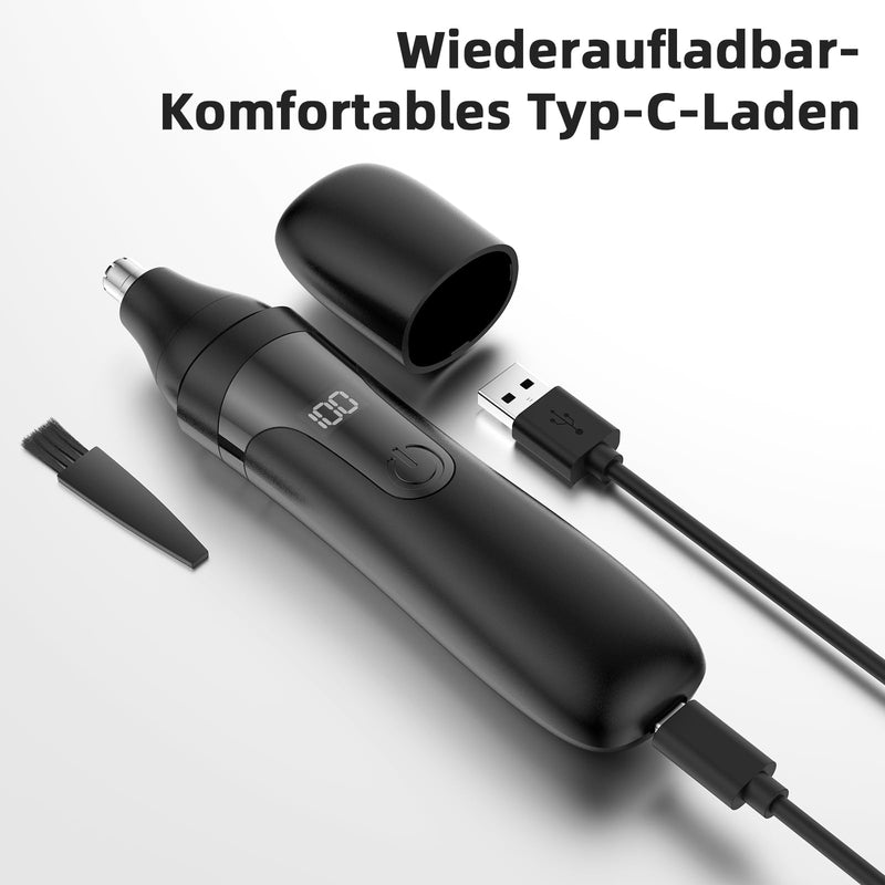[Australia] - Nose Hair Trimmer, Rechargeable Professional Painless Nose Trimmer for Ears and Eyebrows, with Double Blades, Easy to Clean and Wash (Black) Black 