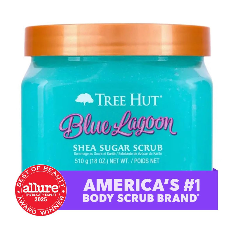 [Australia] - Tree Hut Shea Sugar Scrub, Exfoliating, Hydrating & Moisturizing Body Scrub with Shea Butter & Nourishing Essential Oils, Smooth & Soften Skin, Refreshing Skincare Essential, 18 oz Blue Lagoon 