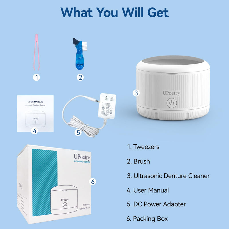 [Australia] - Retainer Cleaner Machine - Ultrasonic Retainer Cleaner, Dental Cleaning Pod for Braces, Dentures, Pacifiers, Mouth Guards, Jewelry & Toothbrush Heads, 150ml Portable Cleaning Machine 