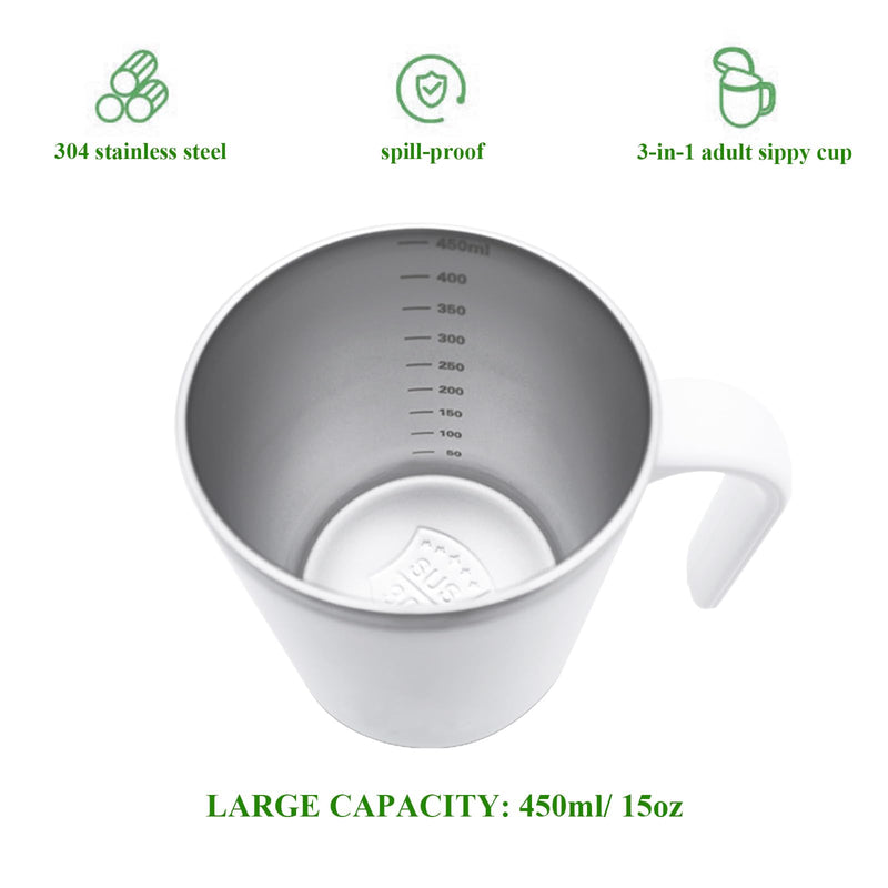 [Australia] - Adult Sippy Cup for Elderly, 15oz Stainless Steel Sippy Cup with Straw, Spill-Proof Dysphagia Cup No Spill Feeding Cup for Adults Disabled Limited Mobility Patients 