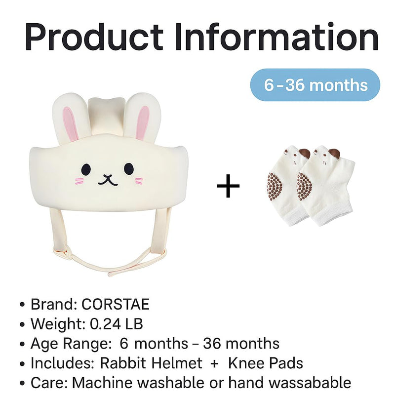 [Australia] - Baby Helmet for Crawling Walking ‚Äì Soft and Lightweight Baby Head Protector with Adjustable Straps, 360¬∞ Protection for Toddlers, Cute Bunny Ears Design, Perfect Baby Fall Back Head Protector Rabbit 