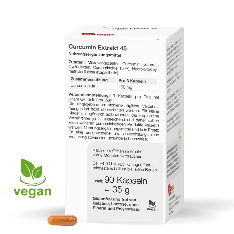 [Australia] - Curcumin Extract 45 Dr. Wolz | over 40 times higher bioavailability | Vegan | 90 capsules | Turmeric, 90 pieces (pack of 1) 