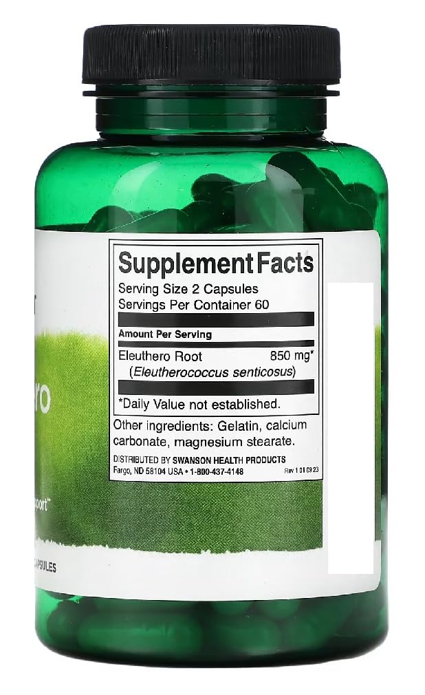 Swansons Swanson - Eleuthero Root 425mg | Adaptogenic Support for Stamina, Stress & Vitality | Siberian Ginseng - 120 Capsules